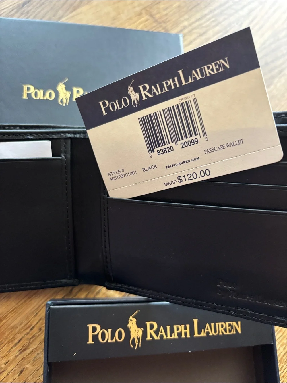 Polo by Ralph Lauren Black Leather Bi-Fold Wallet with Embossed Pony